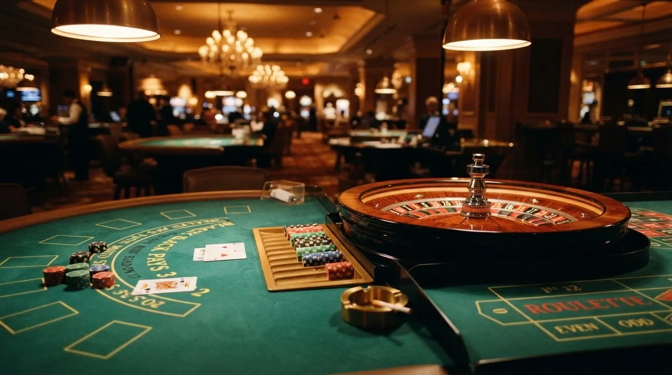 Un tavolo da blackjack e una roulette francese affiancati con grafico comparativo delle percentuali RTP